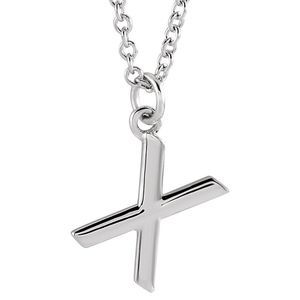 Platinum 9.5mm Small Block Initial X Necklace, 18 Inch